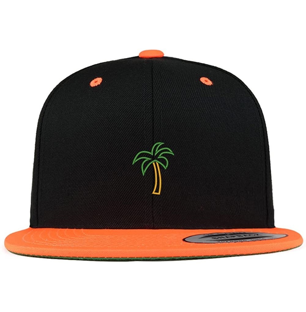 Baseball Caps Palm Tree Embroidered Premium 2-Tone Flat Bill Snapback Cap - Black Orange - C7185YLCZYX
