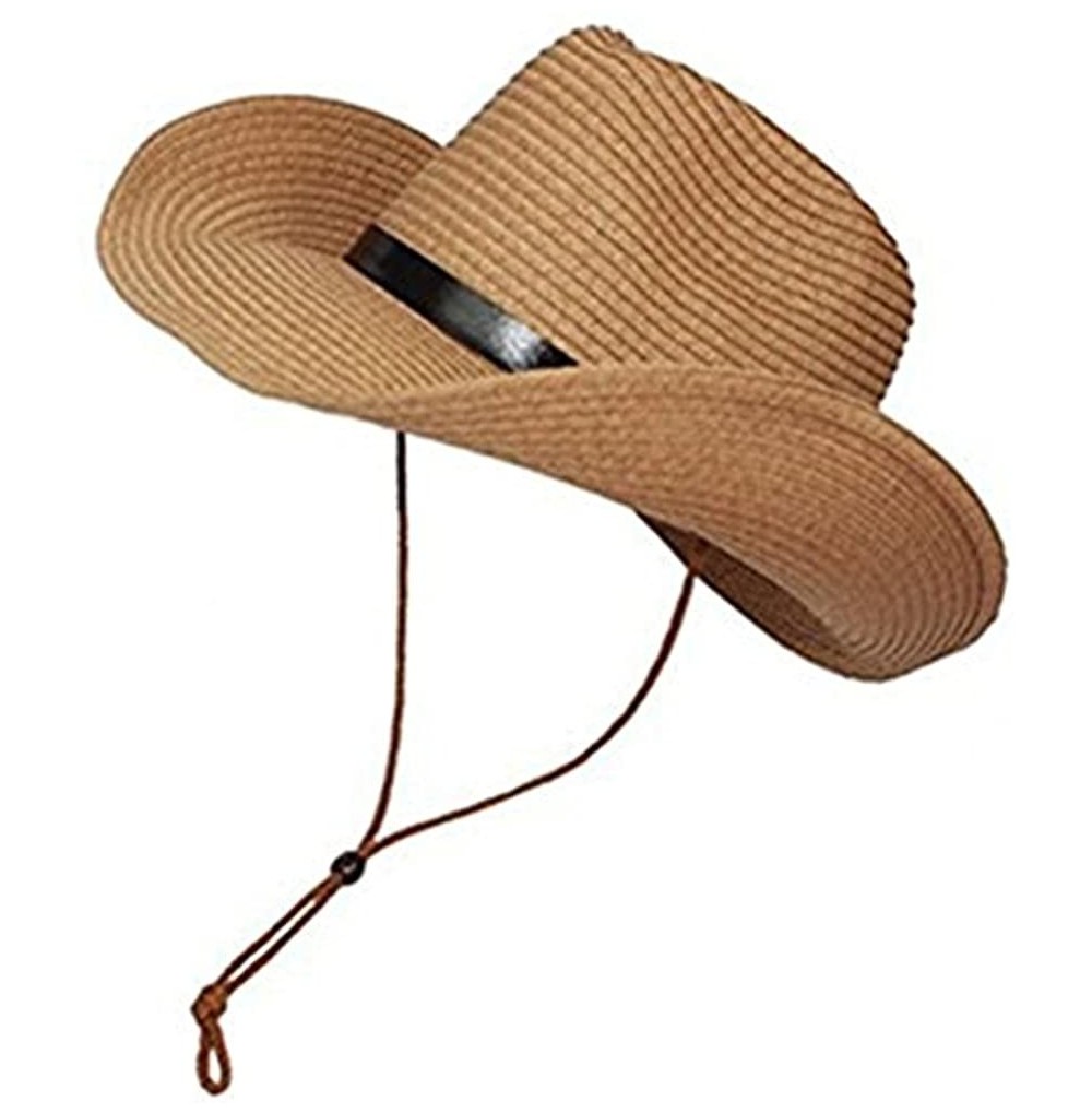 Sun Hats Cowboy Sun Hat Wide Brim Hat Summer Beach Straw Cap Foldable Caps (Khaki) - CM183C96YZE