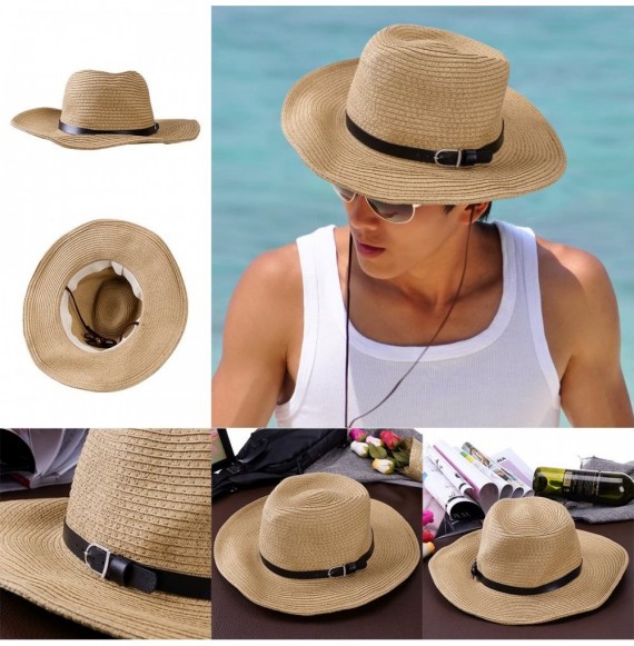 Sun Hats Cowboy Sun Hat Wide Brim Hat Summer Beach Straw Cap Foldable Caps (Khaki) - CM183C96YZE