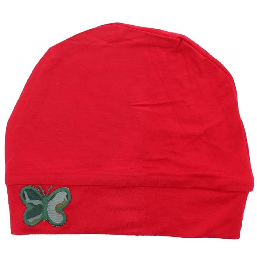 Skullies & Beanies Soft Chemo Cap Cancer Beanie with Green Camo Butterfly - Red - CN18LSNGH3Q