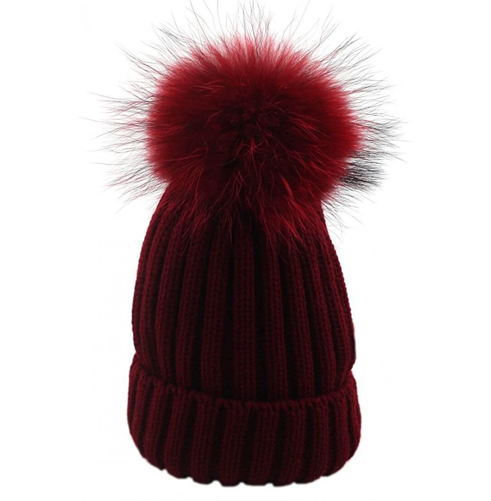 Skullies & Beanies Womens Pom Pom Beanie Hat Winter Fur Hairball Knit Cap - Wine - C0189IYZHML