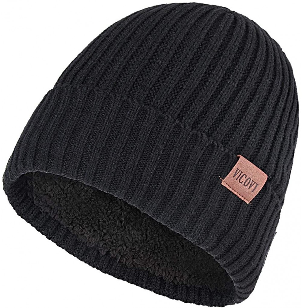 Skullies & Beanies Winter Knit Beanie Hats for Men and Women Warm Fleece Stretch Slouchy Skull Cap - Black Dark - CV18IUDI2SI