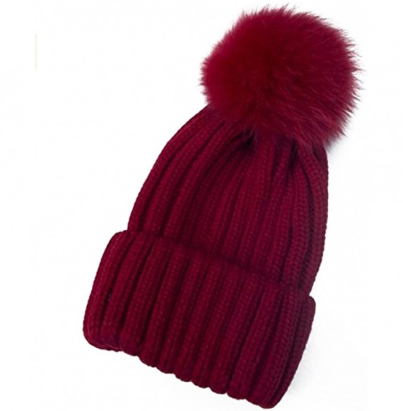 Skullies & Beanies Womens Pom Pom Beanie Hat Winter Fur Hairball Knit Cap - Wine - C0189IYZHML