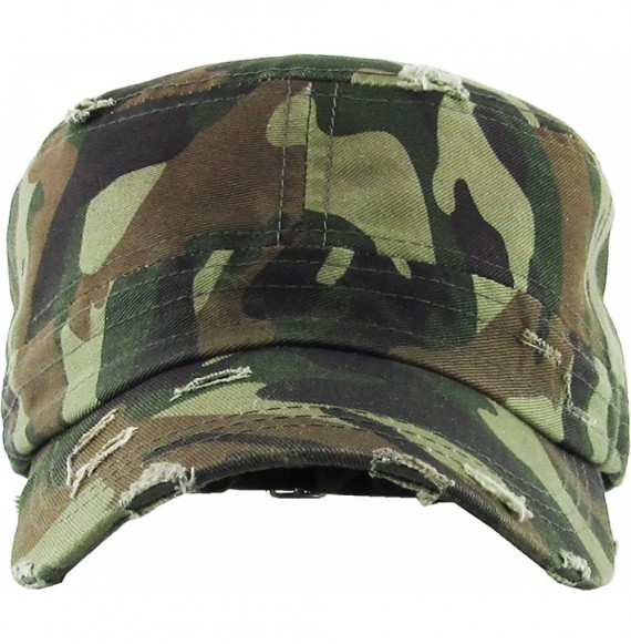 Baseball Caps Vintage Distressed Cadet Army Cap Basic Everyday Military Style Hat - (Vintage Distressed) Camo - C418DD4AC48