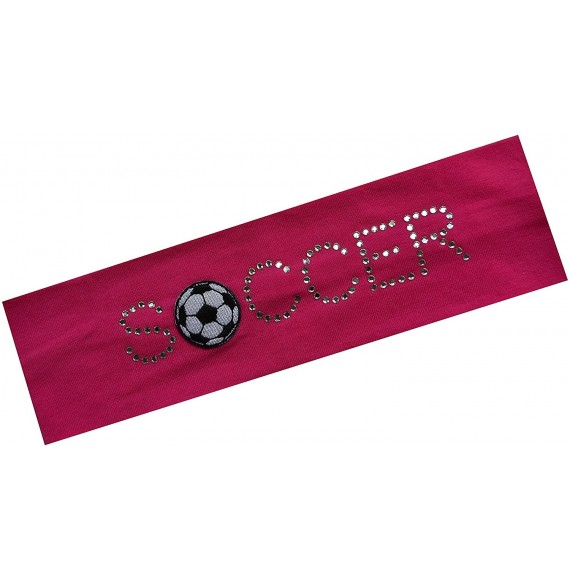 Headbands SOCCER BALL Rhinestone Cotton Stretch Headband for Girls- Teens and Adults Soccer Team Gifts - Hot Pink - CW11BHA0GZH