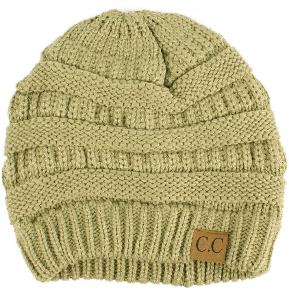 Skullies & Beanies Winter Trendy Soft Cable Knit Stretchy Warm Ribbed Beanie Skully Ski Hat Cap - Solid Sage - CD18IC6SU9U