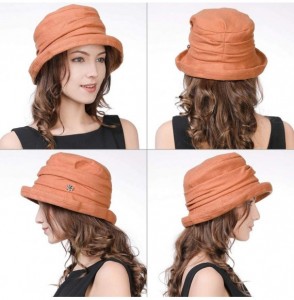 Bucket Hats Cloche Round Hat for Women 1920s Fedora Bucket Vintage Hat Flower Accent - 16060_orange - CE12M68T5BP