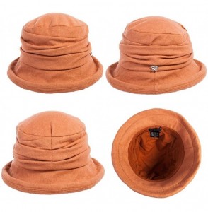 Bucket Hats Cloche Round Hat for Women 1920s Fedora Bucket Vintage Hat Flower Accent - 16060_orange - CE12M68T5BP