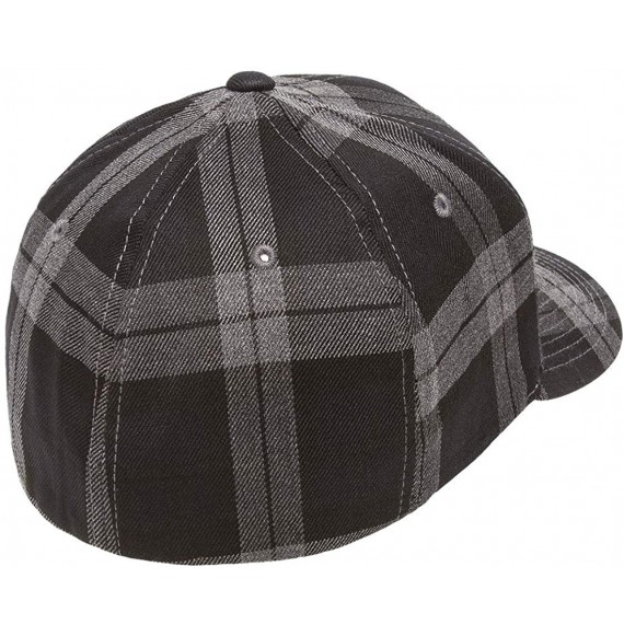 Baseball Caps Flexfit Tartan Plaid Hat - Stretch Fit- Curved Visor- Ballcap - Black/Grey - CM18H0QZ560