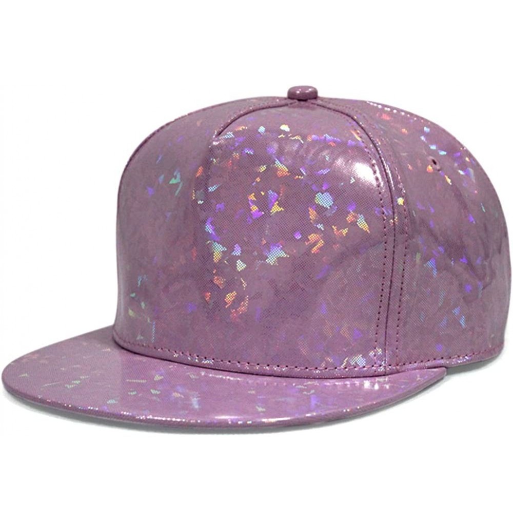 Baseball Caps Holographic Cap Rainbow Reflective Glossy Snapback FFH257BLK - Pink - CG12NT5P6CH