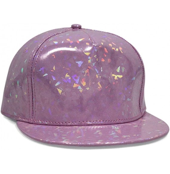 Baseball Caps Holographic Cap Rainbow Reflective Glossy Snapback FFH257BLK - Pink - CG12NT5P6CH