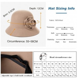 Bucket Hats Women Winter Wool Bucket Hat 1920s Vintage Cloche Bowler Hat with Bow/Flower Accent - 00790black_100% Wool - CV18...