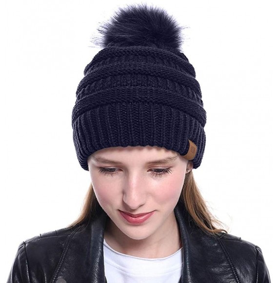Skullies & Beanies Women Thick Knit Beanie Hat with Pom- Solid Crochet Skully Cap Stretchy Hat Warm Ski Hat Winter for Teen G...