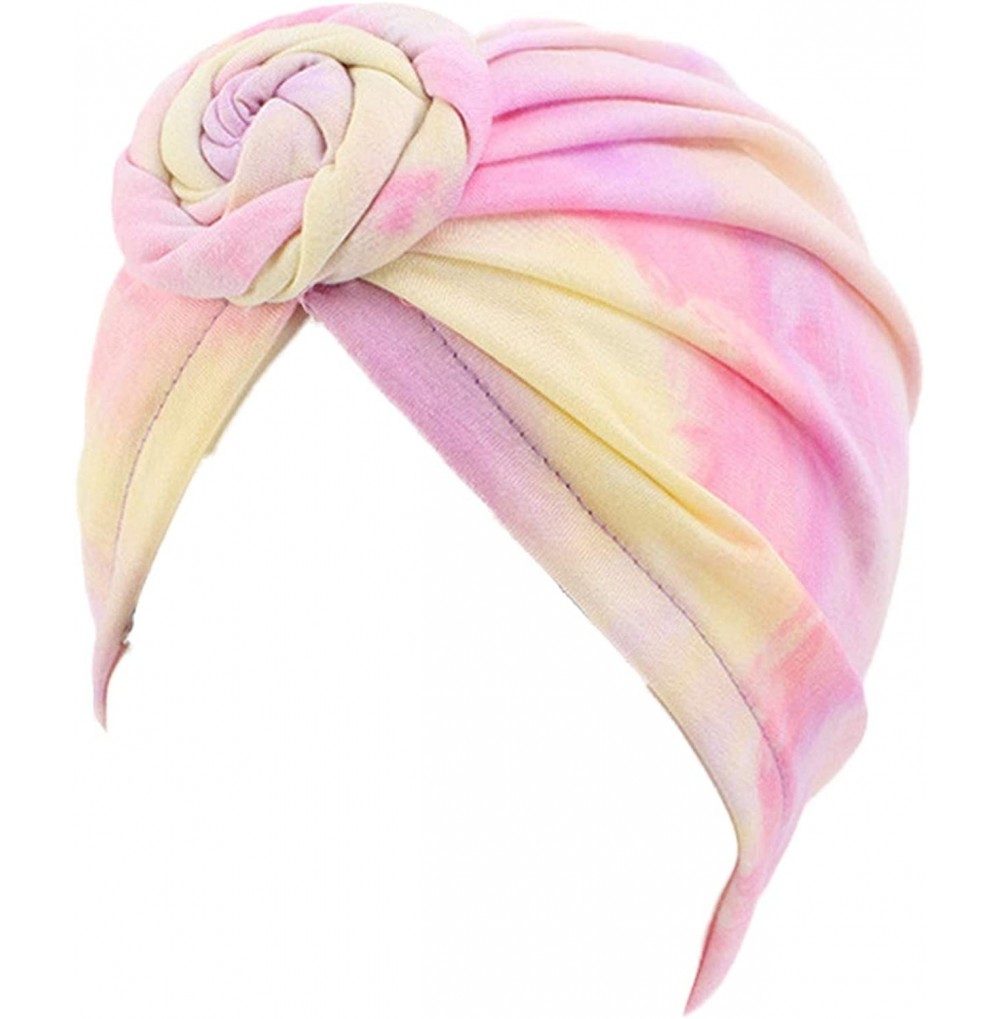 Sun Hats Shiny Turban Hat Headwraps Twist Pleated Hair Wrap Stretch Turban - Tie Dye Beige Pink - C7198QL4NNO