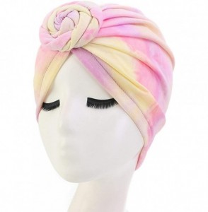 Sun Hats Shiny Turban Hat Headwraps Twist Pleated Hair Wrap Stretch Turban - Tie Dye Beige Pink - C7198QL4NNO