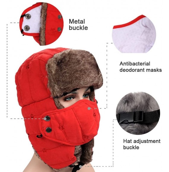 Balaclavas Warm Winter Trapper Ushanka Hat Unisex Faux Fur Hunting Ear Flap Hat with Chin Strap and Breathable Facemask - CD1...