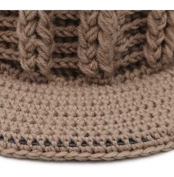 Skullies & Beanies Winter Knitted Caps Visor Cotton Linen Beanies Hats for Women- Thick Warm Winter Baseball Caps - Khaki - C...