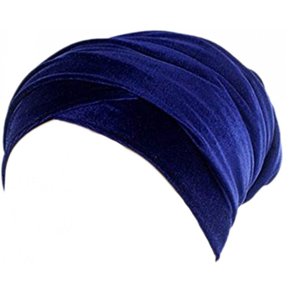 Skullies & Beanies Womens Hat BeanieTurban Velvet Wrapped Scarves Shawl Muslim Hijab Headwear - Dark Blue - C3188HSDLC3