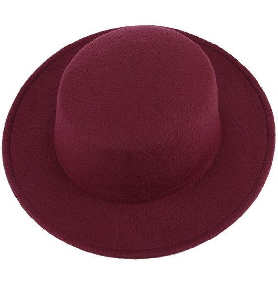 Fedoras Adult Women Men Flat Top Hat Fedora Hats Trilby Caps Panama Hat Jazz Cap - Wine Red - CA180ESRAMX