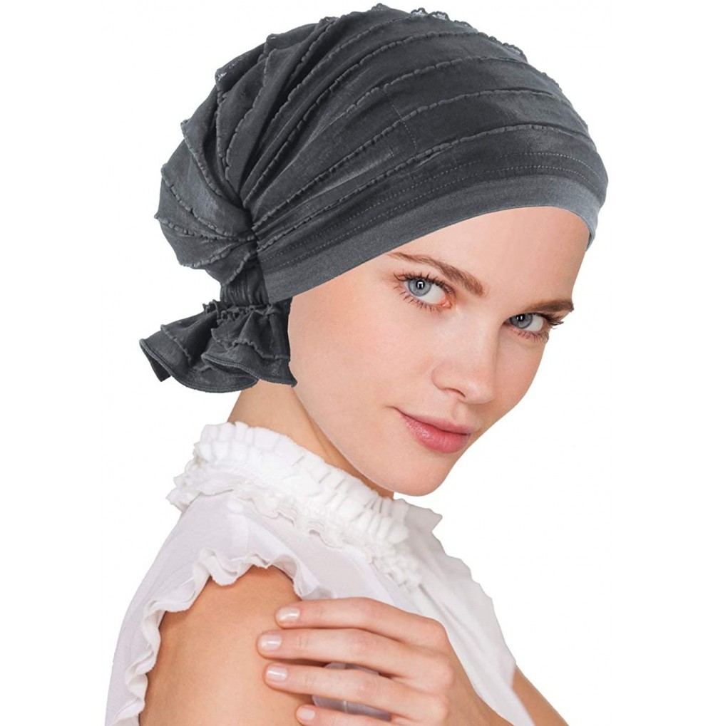 Skullies & Beanies The Abbey Cap in Ruffle Fabric Chemo Caps Cancer Hats for Women - 03- Ruffle Charcoal Gray - CB11CYVM5J9
