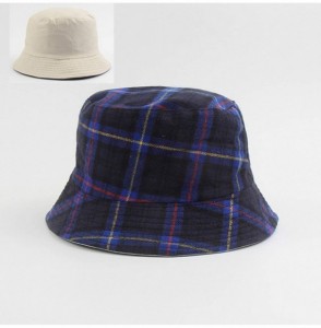 Bucket Hats Packable Bucket Hats Reversible Women Sun Plaid-Fisherman Caps - Blue - CM18U0G8K05