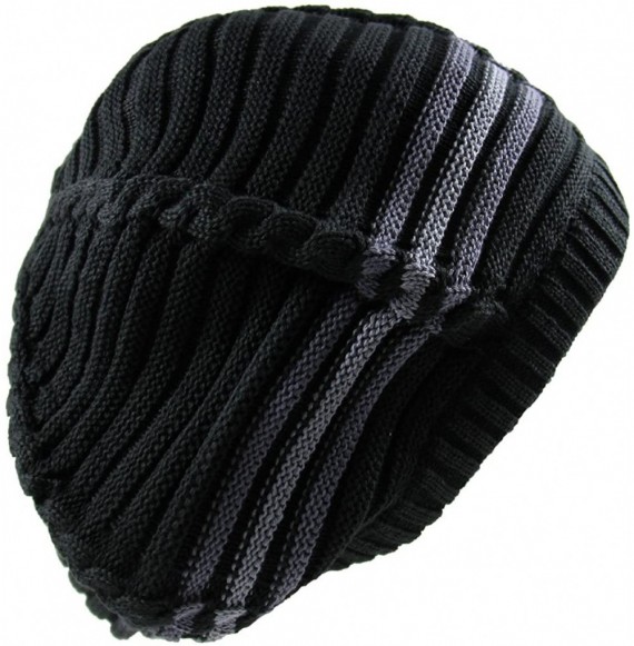 Skullies & Beanies 100% Cotton Classic Rasta Slouchy Ribbed Beanie Hats - Black/Gray - CX12KW0ACQZ