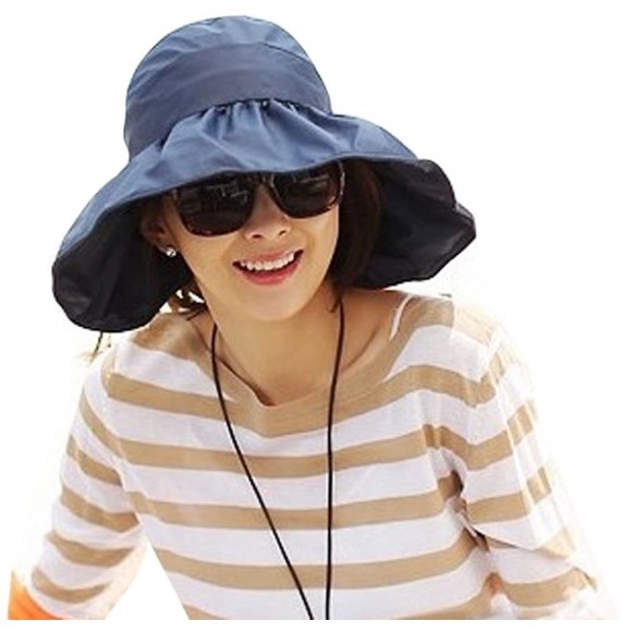 Sun Hats Summer Floppy Big Brim Lace Beach Cap UPF 50+ Waterproof Fishing Sun Hat for Women Packable - Navy Blue - CL11ZHPME3B