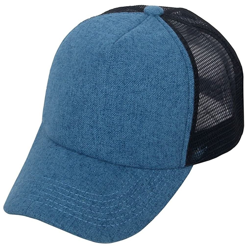 Baseball Caps Unisex Plain Baseball Trucker Caps Mesh Hat Adjustable Snapback Hat 5 Panel Cap - Black/Blue - CW17YU2CLLQ
