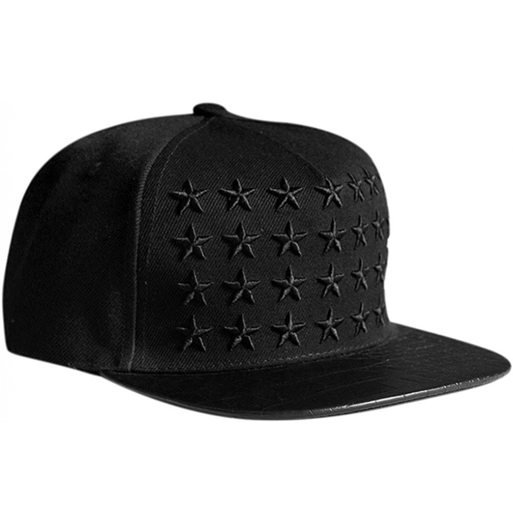 Baseball Caps Star Embroidery PU Leather Crocodile Skin Pattern Snapback Cap FFH134RED - Black - CK11KCIN65N