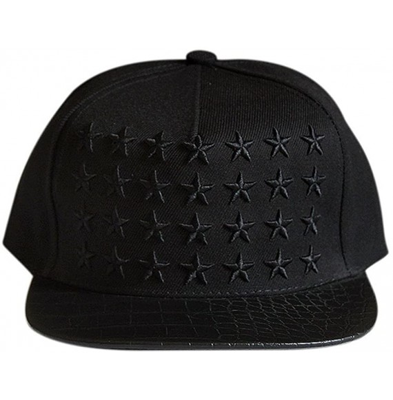 Baseball Caps Star Embroidery PU Leather Crocodile Skin Pattern Snapback Cap FFH134RED - Black - CK11KCIN65N