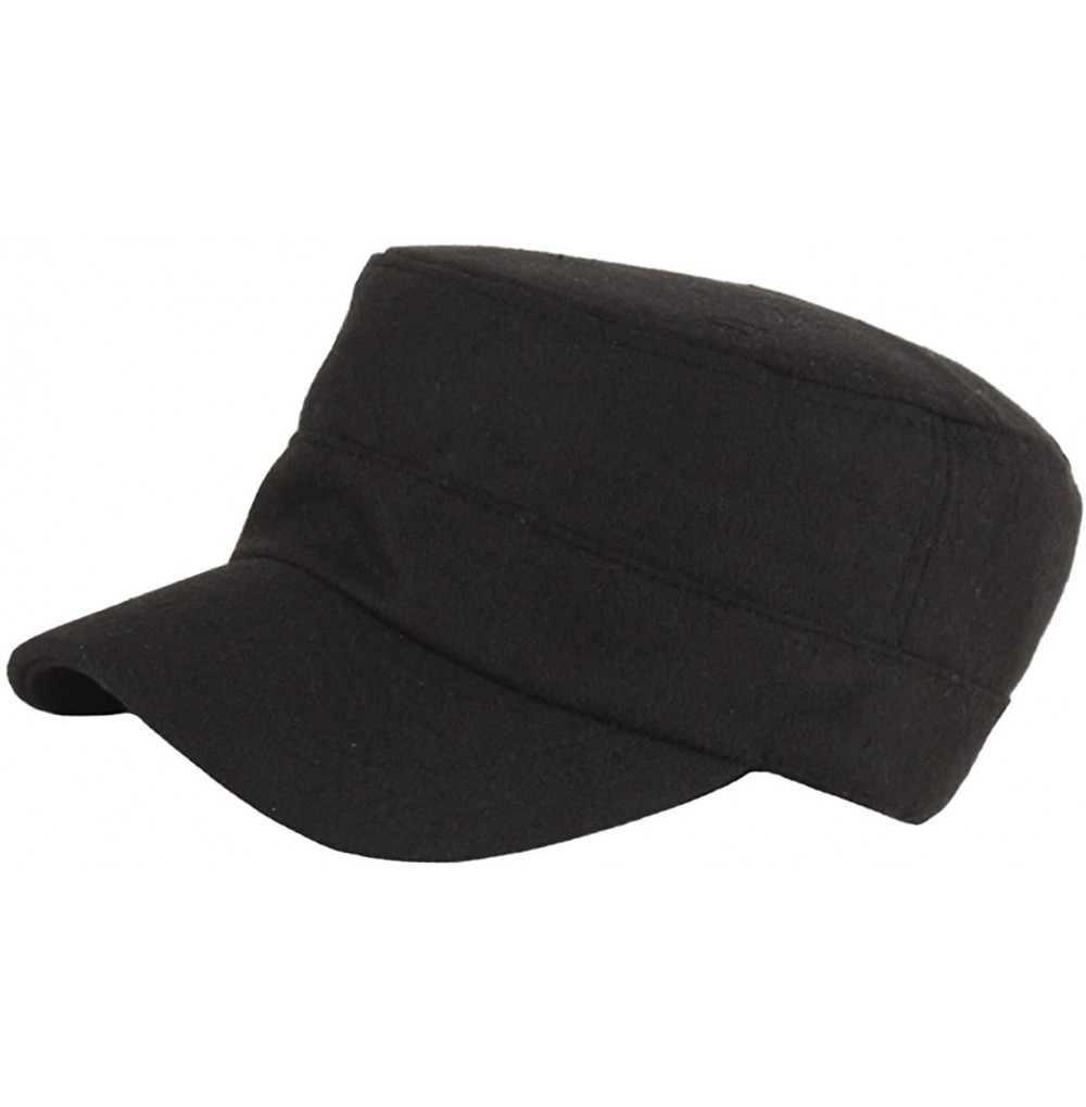 Baseball Caps A156 Pre-Curved Wool Winter Warm Simple Design Club Army Cap Cadet Military Hat - Black - C312O6O5IOU