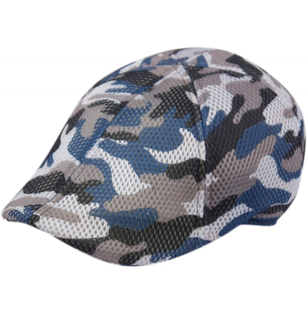 Newsboy Caps Men's 6 Panel Linen Duckbill Ivy Hat - Camo Blue - C7196WW5033