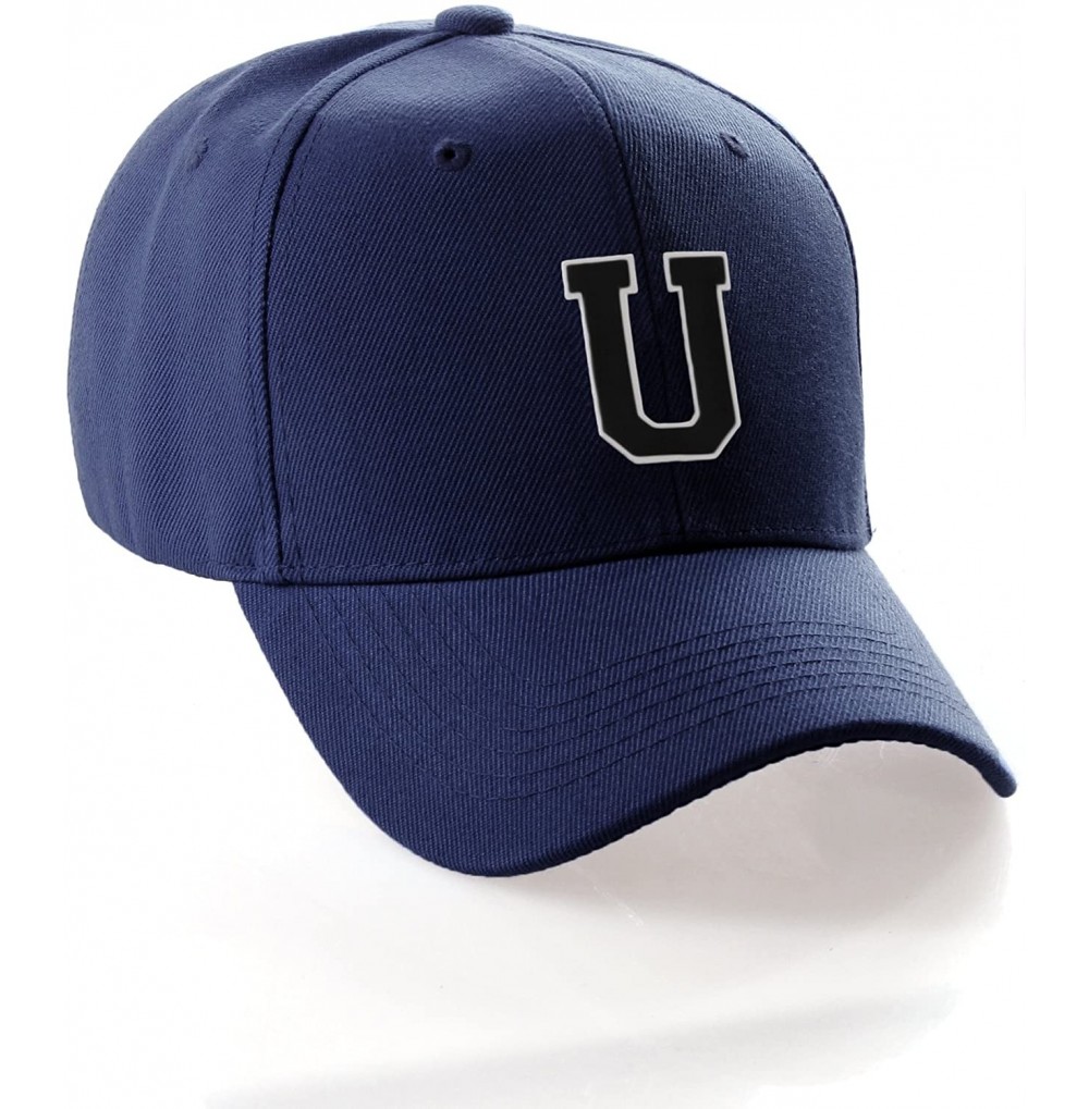 Baseball Caps Classic Baseball Hat Custom A to Z Initial Team Letter- Navy Cap White Black - Letter U - CJ18IDU29T5