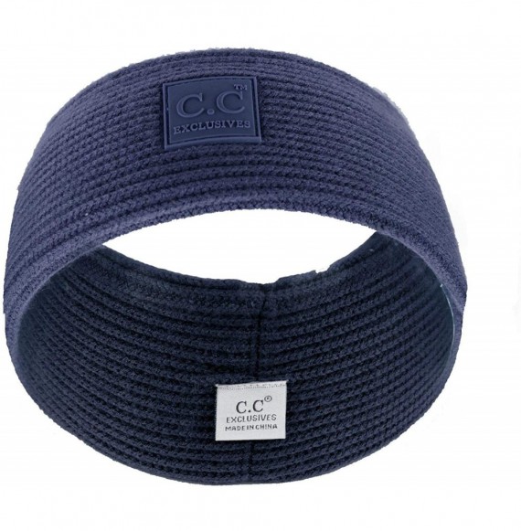 Cold Weather Headbands Unisex Winter Thick Ribbed Knit Stretchy Plain Ear Warmer Headband - Navy - C318Y3A0G8M
