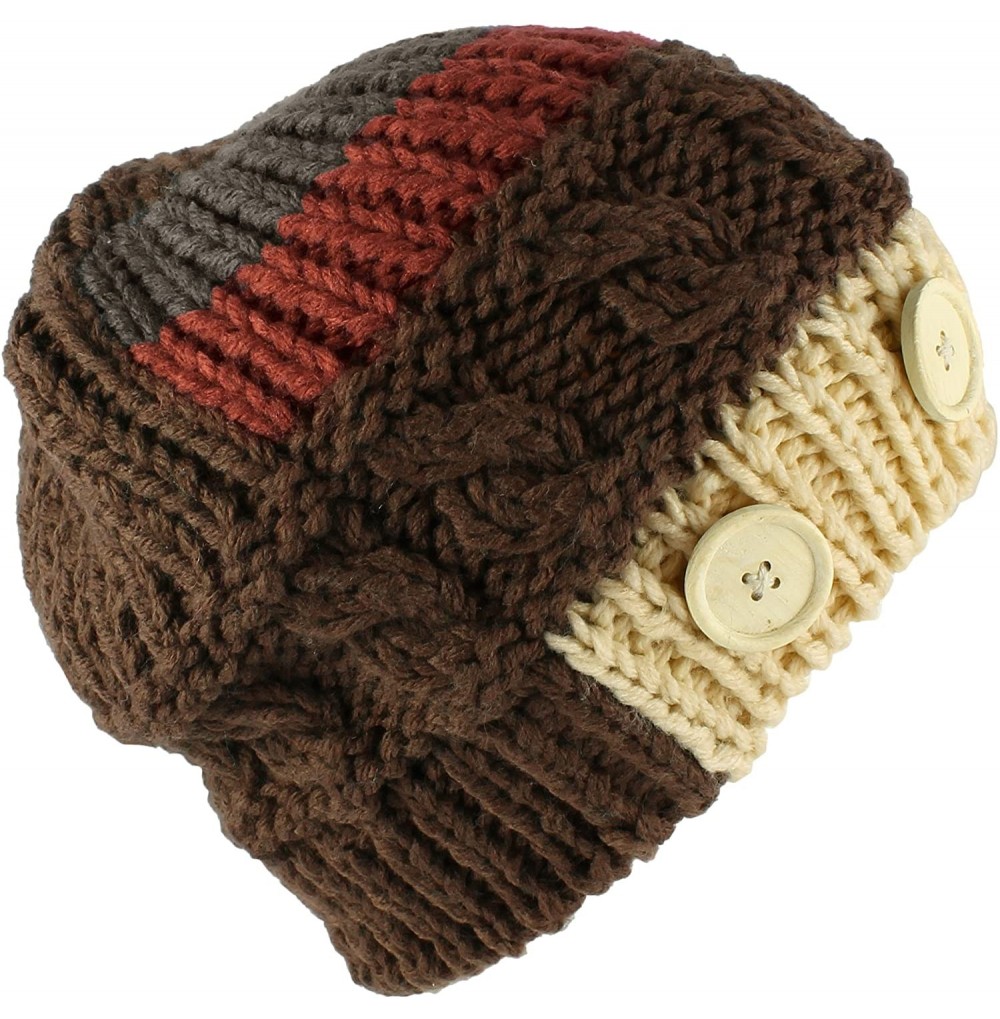 Skullies & Beanies Multi Color Stripe Corduroy Knit Slouchy Handmade Beanie Winter Ski Warm Hat - Brown - CJ11SKQBHZF