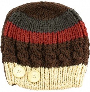 Skullies & Beanies Multi Color Stripe Corduroy Knit Slouchy Handmade Beanie Winter Ski Warm Hat - Brown - CJ11SKQBHZF