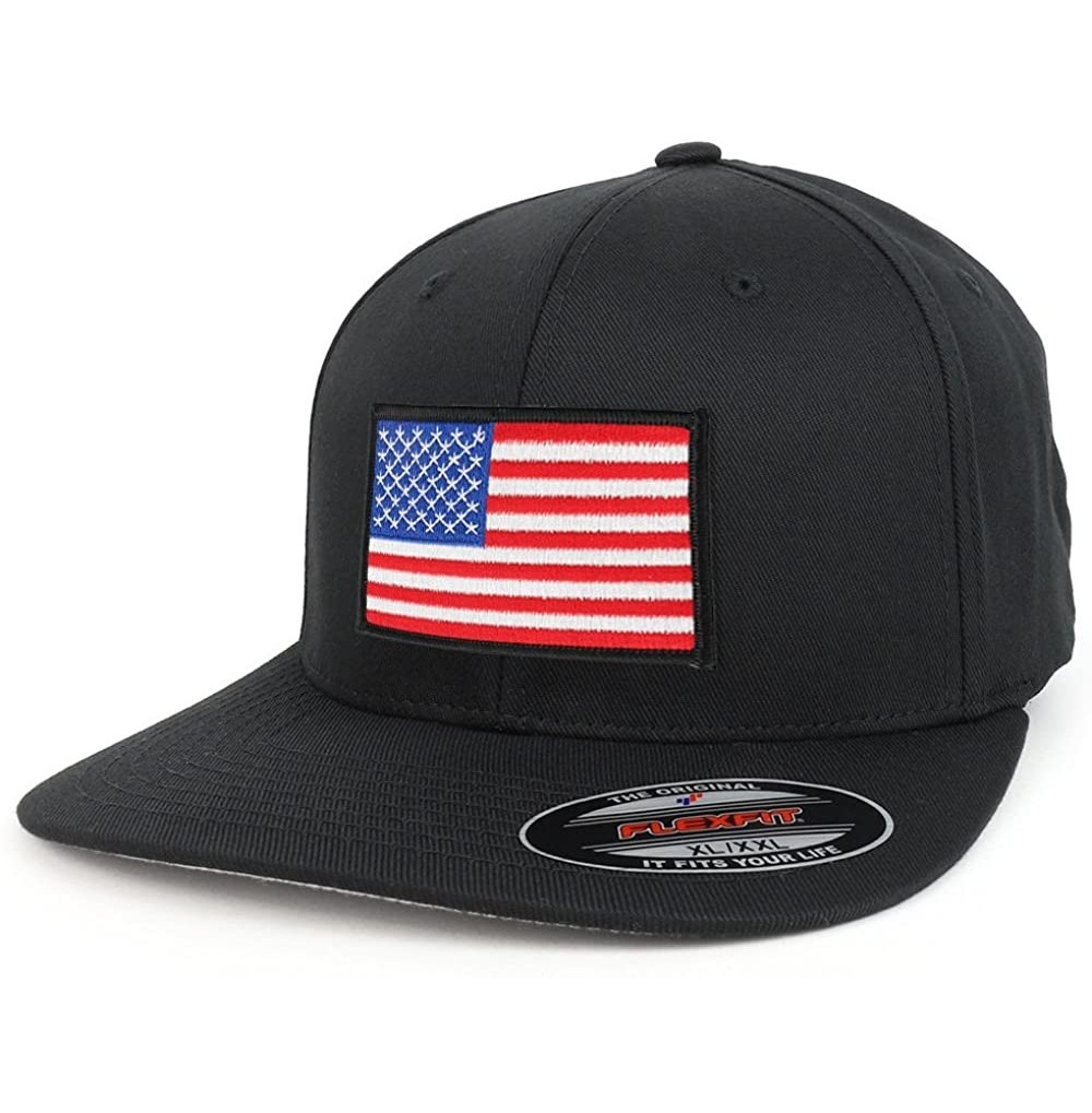 Baseball Caps XXL USA American Flag Embroidered Iron On Patch Flexfit Cap - Wht Blk Bor - C518DQ8N8UQ