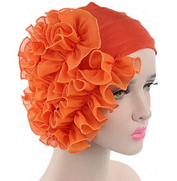 Baseball Caps Womens Wrap Cap Flower Chemo Hat Beanie Scarf Turban Headband - Orange - CA18INUR2OZ