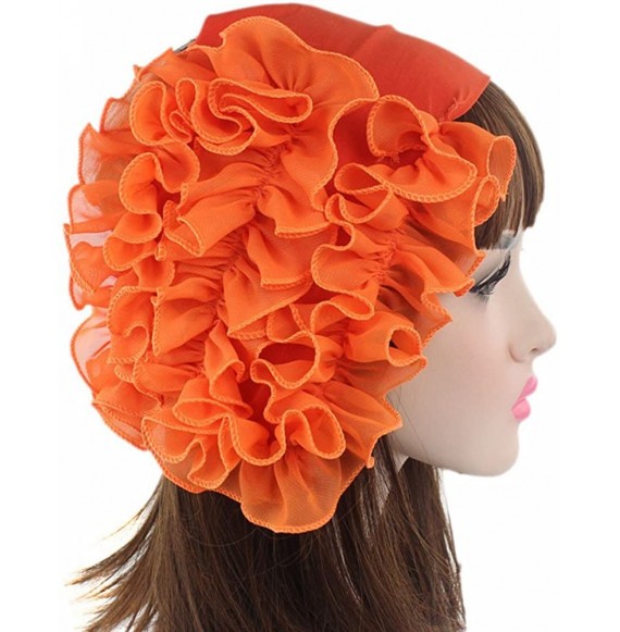 Baseball Caps Womens Wrap Cap Flower Chemo Hat Beanie Scarf Turban Headband - Orange - CA18INUR2OZ