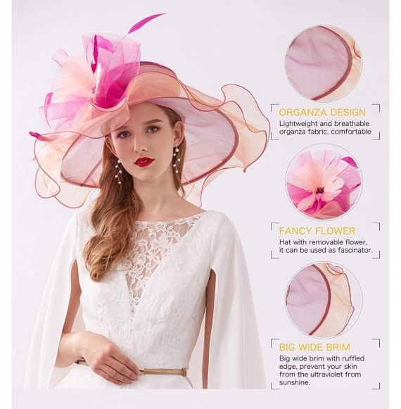 Sun Hats Women Kentucky Derby Church Hat Organza Flower Wide Brim Fascinator Hats for Wedding Tea Party- Dual-use - CQ18SW32XNY