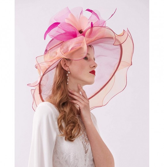 Sun Hats Women Kentucky Derby Church Hat Organza Flower Wide Brim Fascinator Hats for Wedding Tea Party- Dual-use - CQ18SW32XNY