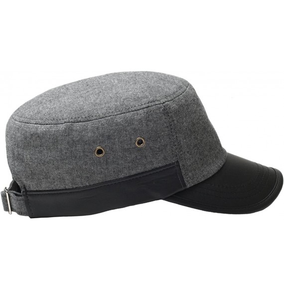 Baseball Caps A69 Hazy Denim Style Faux Leather Design Jeans Feel Army Cap Cadet Military Hat - Black - CA12NYK2Q9G