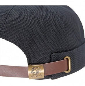Skullies & Beanies Breathable Docker Beanie Hat Adjustable Leather Buckle Vintage Style Brimless Cuff Watch Cap - Black - CF1...