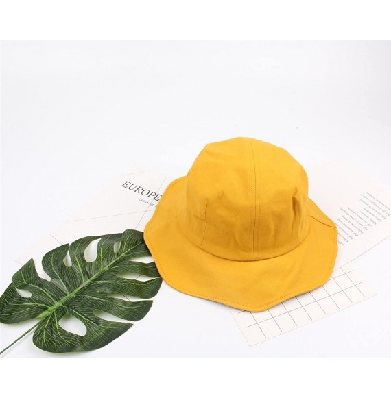 Bucket Hats Women Sun Hats UV Protection Wide Brim Foldable Bucket Hat Beach Hat - Yellow - C918E9UH849