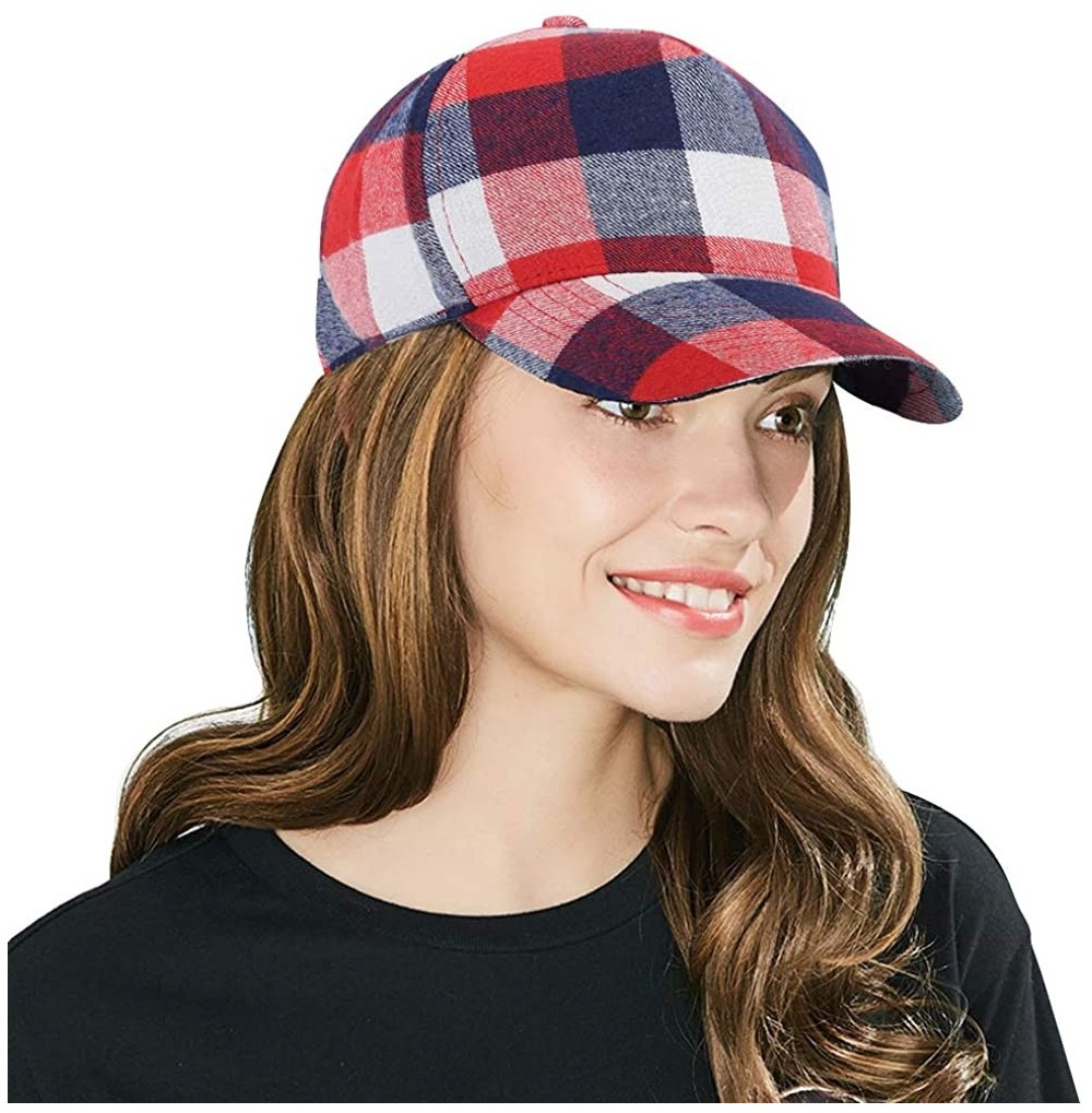 Baseball Caps Stylish Tartan Plaid Baseball Caps for Men Women Adjustable Outdoor Curved Visor Cotton Hats - Rednavywhite - C...