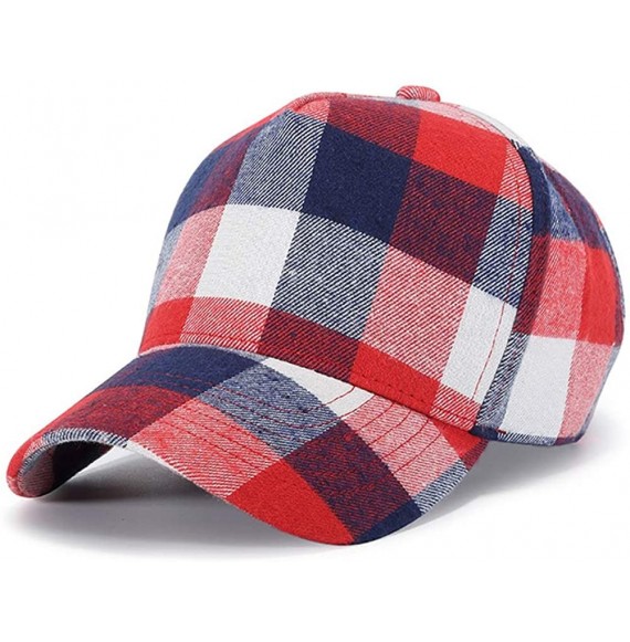 Baseball Caps Stylish Tartan Plaid Baseball Caps for Men Women Adjustable Outdoor Curved Visor Cotton Hats - Rednavywhite - C...