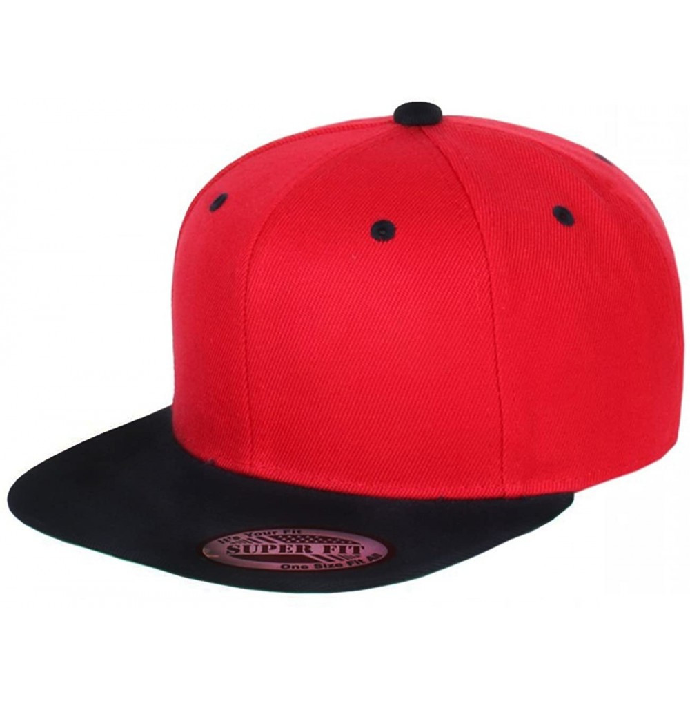 Baseball Caps Blank Adjustable Flat Bill Plain Snapback Hats Caps - Redd/Blacck - CP1880I0G4X