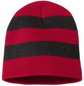 Skullies & Beanies SP01 - Rugby Striped Knit Beanie - Red/ Charcoal - CD1180CUDU9