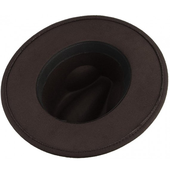 Fedoras Men's Warm Wool Blend Dent Trilby Flat Brim Fedora Hat Panama Wool Gentleman Hat - Brown - CM186RGS753