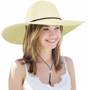 Sun Hats Women's UPF 50+ Wide Brim Braided Straw Sun Hat with Lanyard - Ivory - CV12J7NZG79